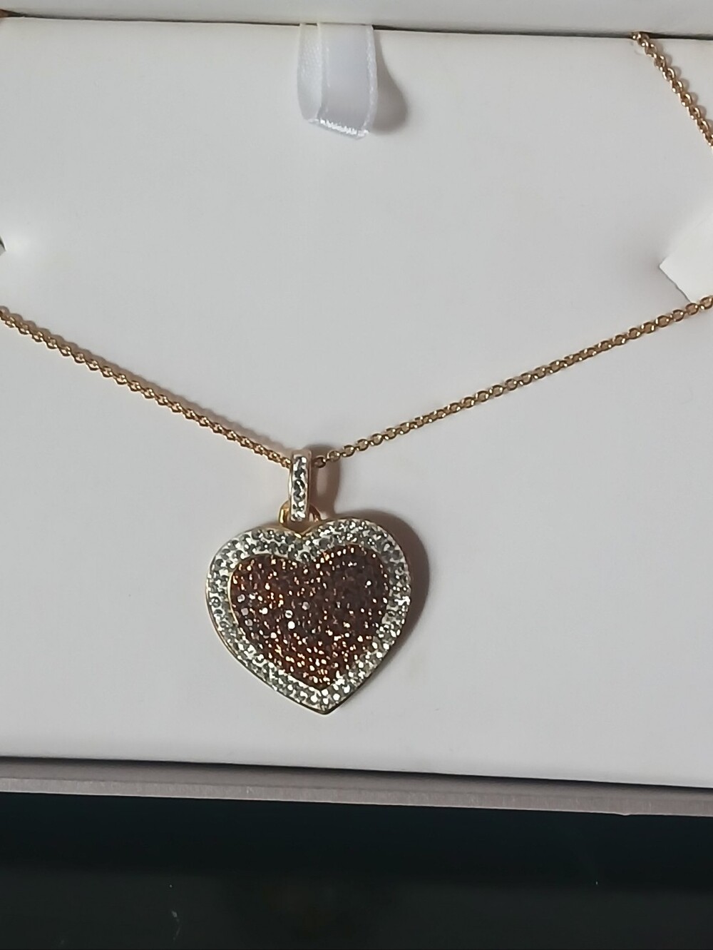 Gold Heart Pendant Necklace with Brown Crystal Center